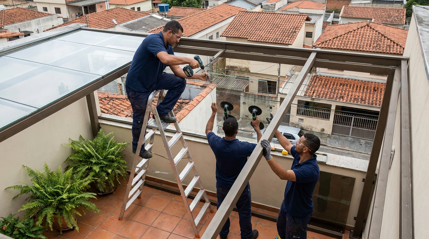 Cobertura de vidro em terraço com telhados em Uberlândia-MG