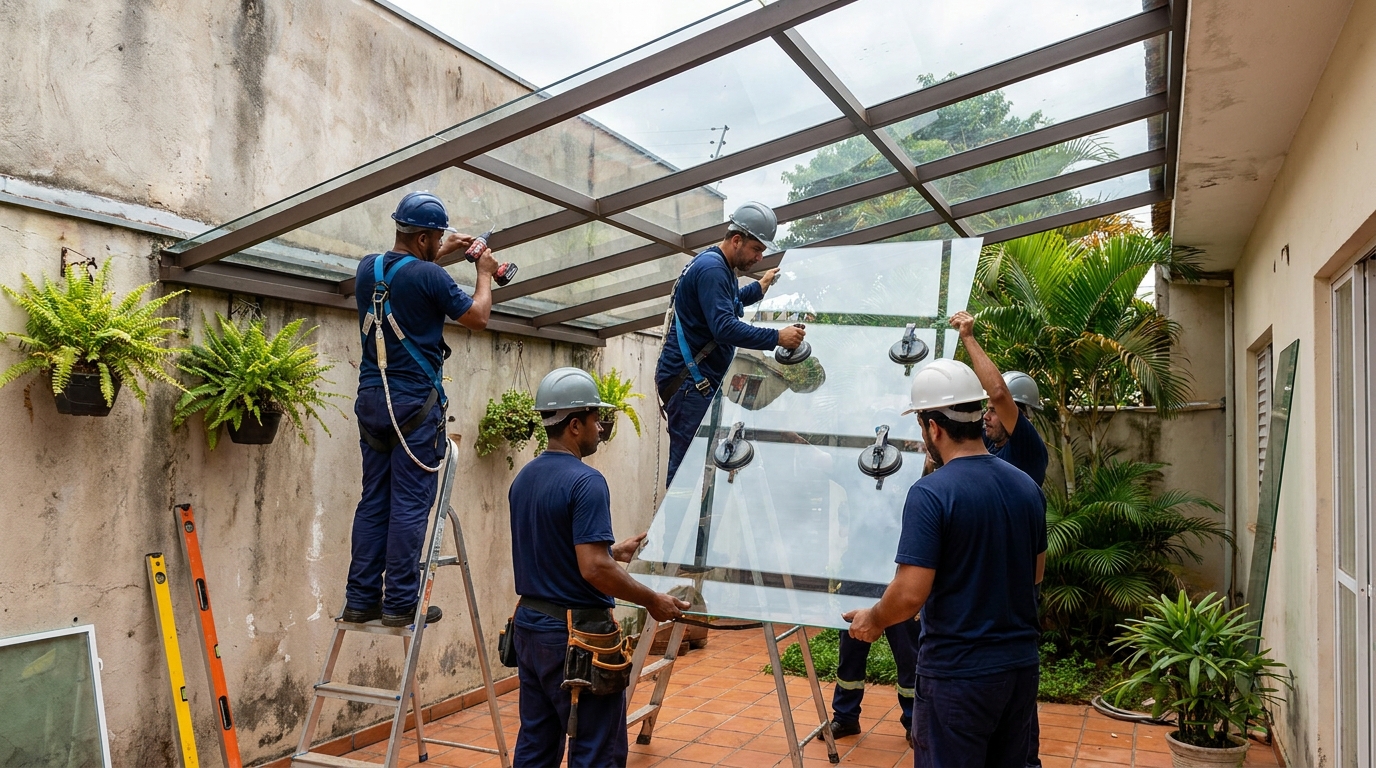 Instalação de cobertura de vidro em Uberlândia-MG