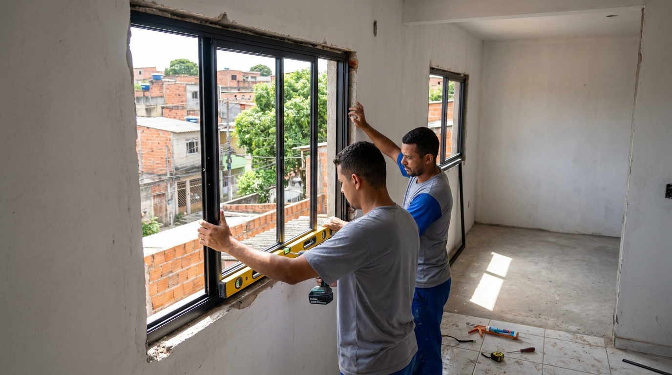 Esquadria de alumínio em obra em Uberlândia-MG