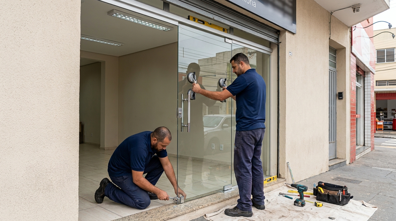 Porta de vidro com puxador inox em Uberlândia-MG